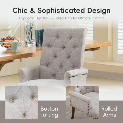 Upholstered Tufted Chenille Dining Chairs with Arms & Nailhead Trim – Solid Wood Frame & Legs, Modern Farmhouse for Dining, Kitchen & Living Room (Set of 6, Beige)