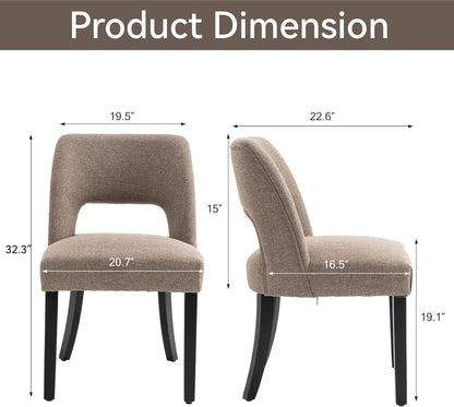 VKNOW Wooden Dining Chairs Set of 6, Modern Fabric Upholstered Dining Room Chair Kitchen Chairs, Farmhouse Dinner Chair for Kitchen Dining Room, Brown-Black Legs