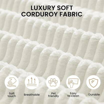 79'' Folding Convertible Sofa, Corduroy Modular Floor Couch with Pull Out Bed, 5-in-1 Sleeper Sofa Bed, No Assembly Space Saving Guest Sofa for Living Room Bedroom Apartment Lounge (Beige White) | High Backrest, No Assembly, Convertible Sofa, Space-S