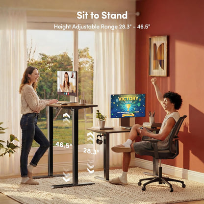 FEZIBO 48 x 24 Inchs Electric Standing Desk, Height Adjustable, Sit Stand Up, Computer Office Desk with Splice Board, Black Frame/Rustic Brown Top