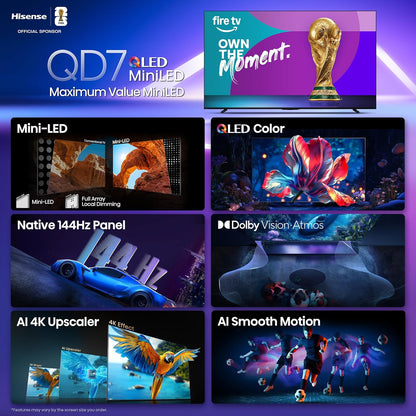 Hisense 75" QD7 Mini-LED 4K Smart Fire TV - QLED, 144Hz, HDR10+, Dolby Vision/Atmos, Game Mode Pro, Alexa Built-in (75QD7QF)