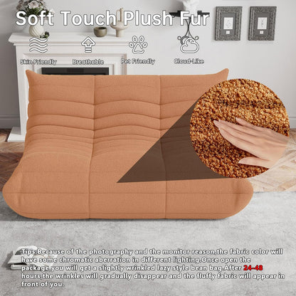 WHGBJA Bean Bag Chairs for Adults, BeanBag Reading Chair Memory Foam Couch, Floor Chair Soft Teddy Material (Orange, Loveseat)