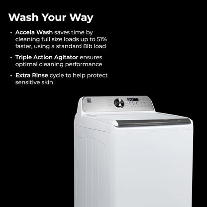 Kenmore 4.4 cu. ft. Top Load Washer with Triple Action Agitator for Tough Dirt & Stains - Reduce Laundry Time with Accela Wash & Express Wash - LED - White
