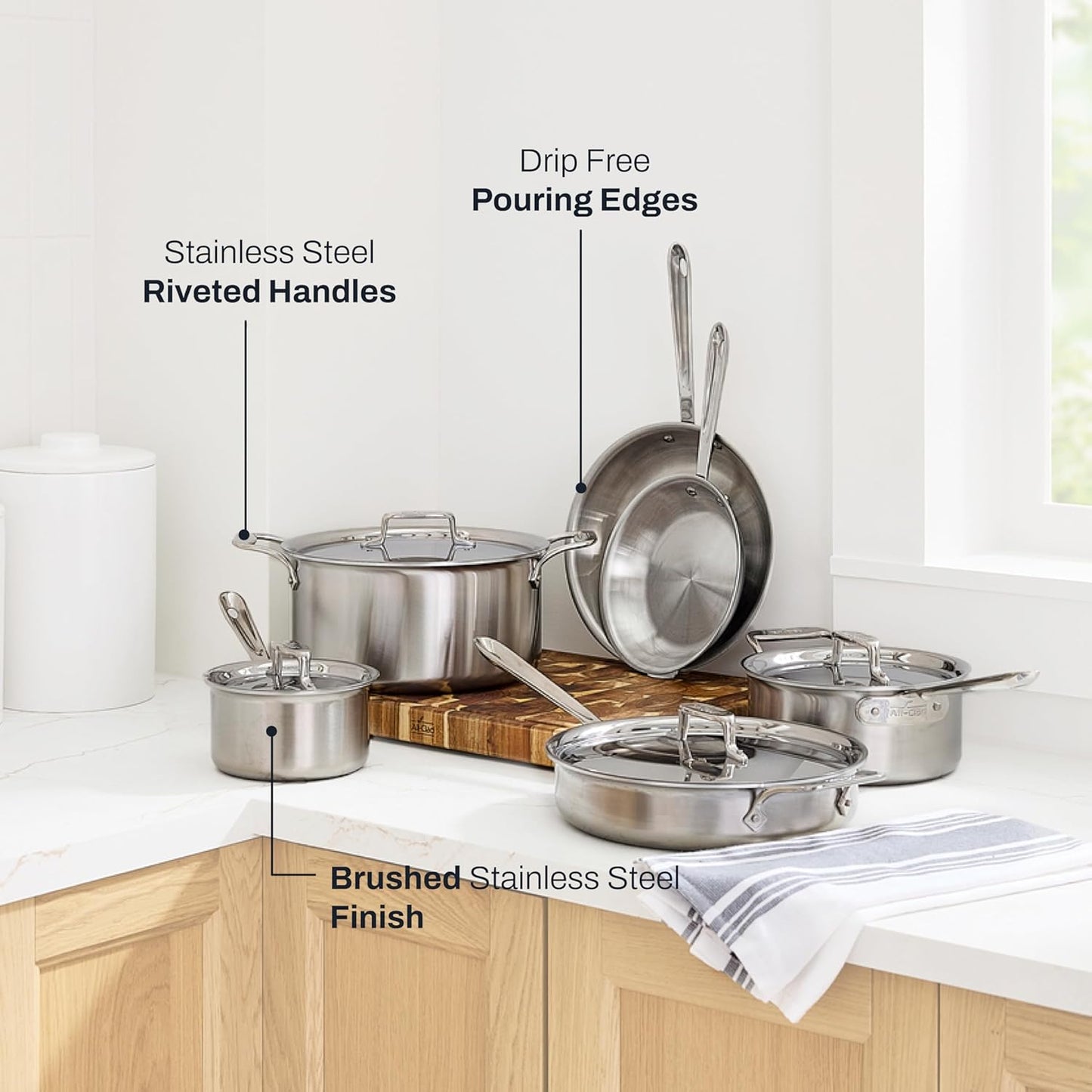 All-Clad D5® Stainless Steel Core 10 Piece Cookware Set- Made in USA- The Upgrade for Supremely Even Heat- Includes Frying Pans, Saucepan, Sautépan, Stockpot -Oven Safe & Induction Compatible