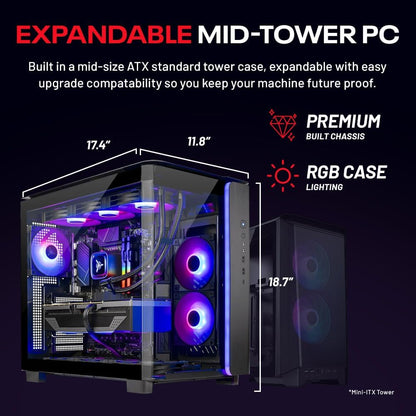 Skytech Gaming King 95 Desktop PC, Ryzen 7 7800X3D 4.2 GHz (5GHz), AMD RX 9070XT 16GB, 1TB Gen4 NVMe SSD, 32GB DDR5 RAM 5600 RGB, 850W Gold PSU, 360mm ARGB AIO, Wi-Fi, Win 11
