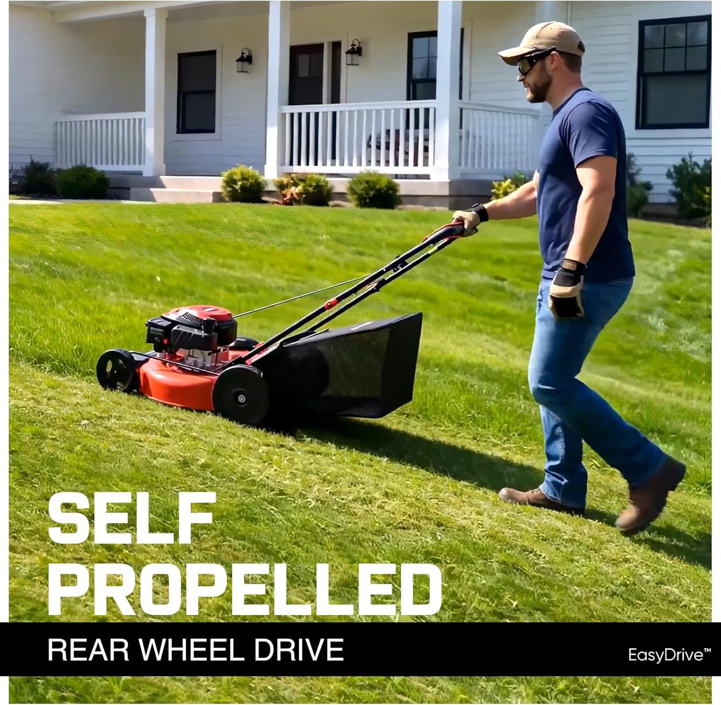 PowerSmart EasyDrive 21-Inch Self Propelled Gas Lawn Mower, 170cc 4-Stroke OHV Engine, Rear Wheel Drive, 3-in-1 Mulch/Bag/Side Discharge, Steel Deck, 6 Height Adjustment