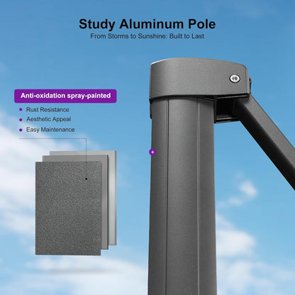 PURPLE LEAF Patio Umbrella 10' X 10' Rectangle Cantilever Umbrella Large Aluminum Outdoor Umbrellas with 360-degree Rotation & UPF40+ Premium Fabric for Deck Pool Garden Yard, Graphite Grey
