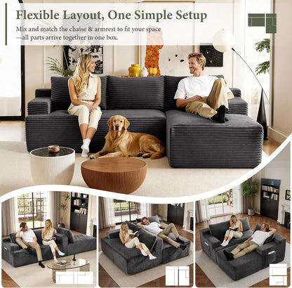 96" Sectional Couches for Living Room Cloud Couch Sofa with L-Shape Upholstered Boneless Couchs Modern Modular Sectional Couch with Chaise (Dark Grey, 96" W+Right Facing Chaise+2Seaters)