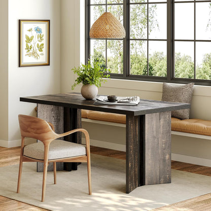 LITTLE TREE Wooden Dining Table Set for 6, 63-Inch Rectangle Kitchen Table, Modern Dinner Table for Home Dining Room, Kitchen Room,Dark Grey