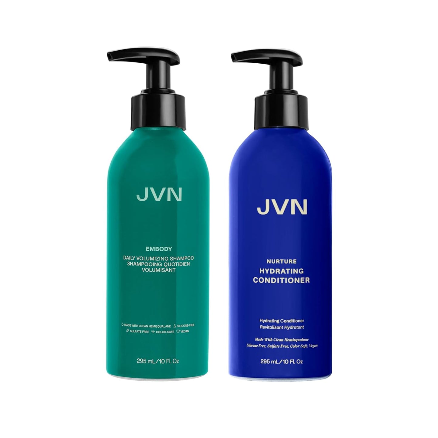 JVN Embody Volumizing Shampoo and Nurture Hydrating Conditioner Duo, 20 fl oz, Increases Body and Fullness, Moisturizing Conditioner for Dry Hair, Silicone and Sulfate-Free, Haircare for Women and Men