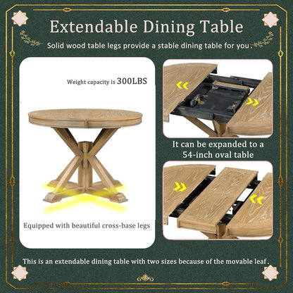 LUMISOL 5-Piece Solid Wood Dining Table Set for 4, Extendable Round Kitchen Table Set with 4 Upholstered Chairs, Farmhouse Table and Chairs Set for Kitchen, Dining Room, Living Room, Natural