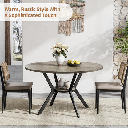 Round Dinner Table for 2-4, 42 Inch Kitchen & Dining Room Table with Storage, Wooden Circle Dining Table, Mid Century Modern Dining Table with Metal Legs for Kitchen, Living Room, Dining Room, Grey