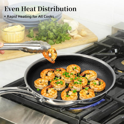 DELUXE Hybrid Ceramic Nonstick 5-PC Fry Pan Set,8,10,12 Inch Frying Pans with Tempered Glass Lid,Stay-Cool Handle, Dishwasher Safe, Works on All Stovetops Induction for Home Daily Cooking (Black)