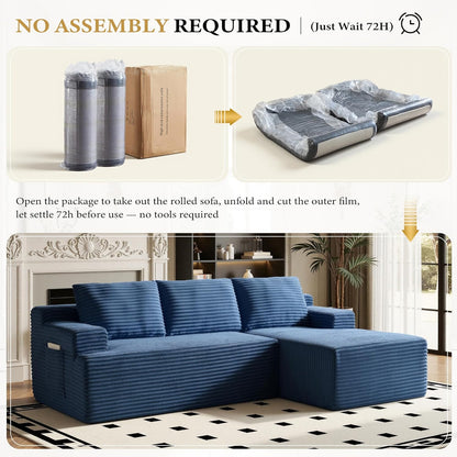 96" Sectional Couches for Living Room Cloud Couch Sofa with L-Shape Upholstered Boneless Couchs Modern Modular Sectional Couch with Chaise (Bule, 96" W+Right Facing Chaise+2Seaters)