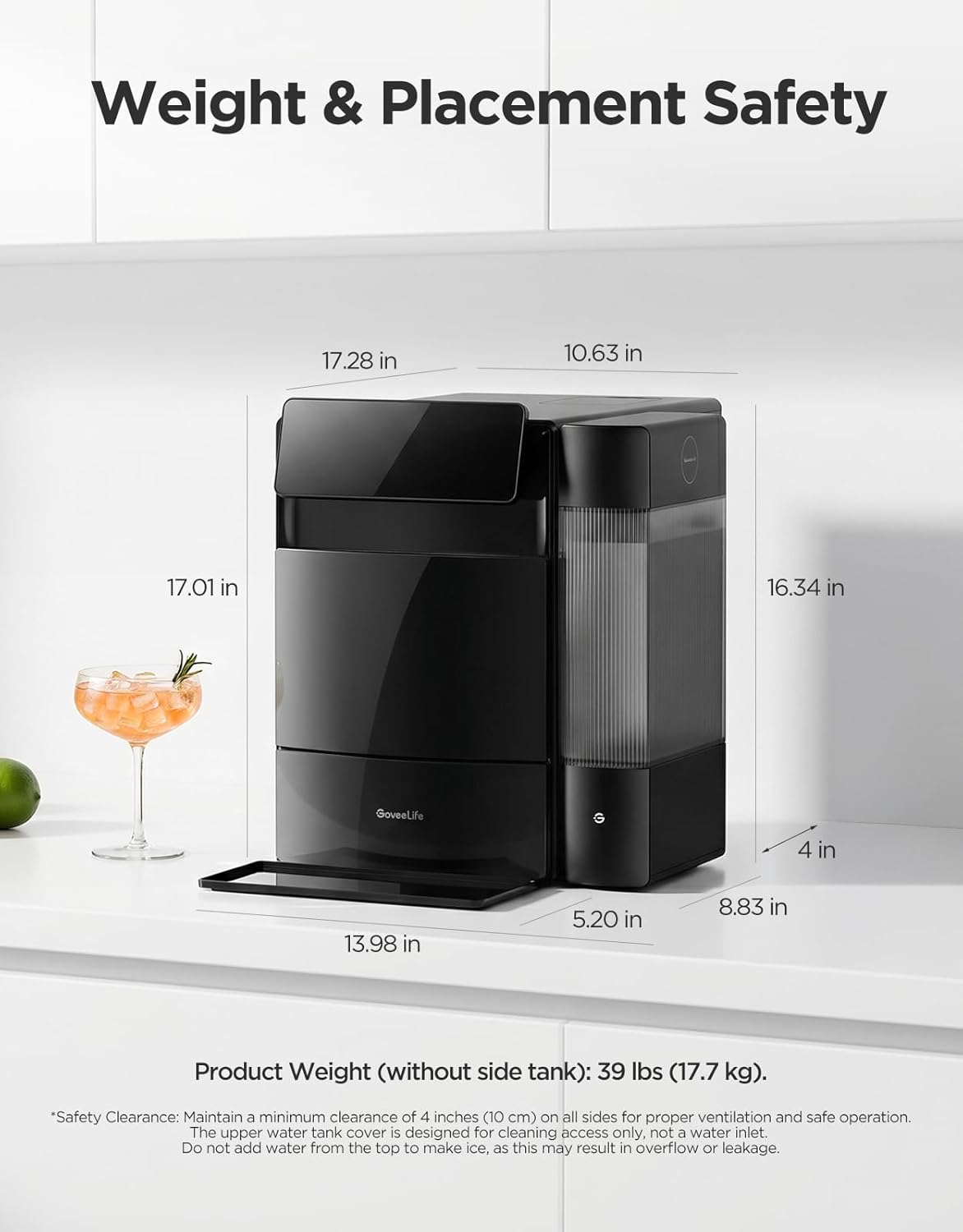 GoveeLife Smart Nugget Ice Maker Pro, 60lbs Daily, 6-Minute First Ice, 40dB Ultra-Quiet with AI NoiseGuard, App & Voice Control, Self-Clean, 3.5lbs Basket & Dual Water Tanks, for Home Kitchen, Party