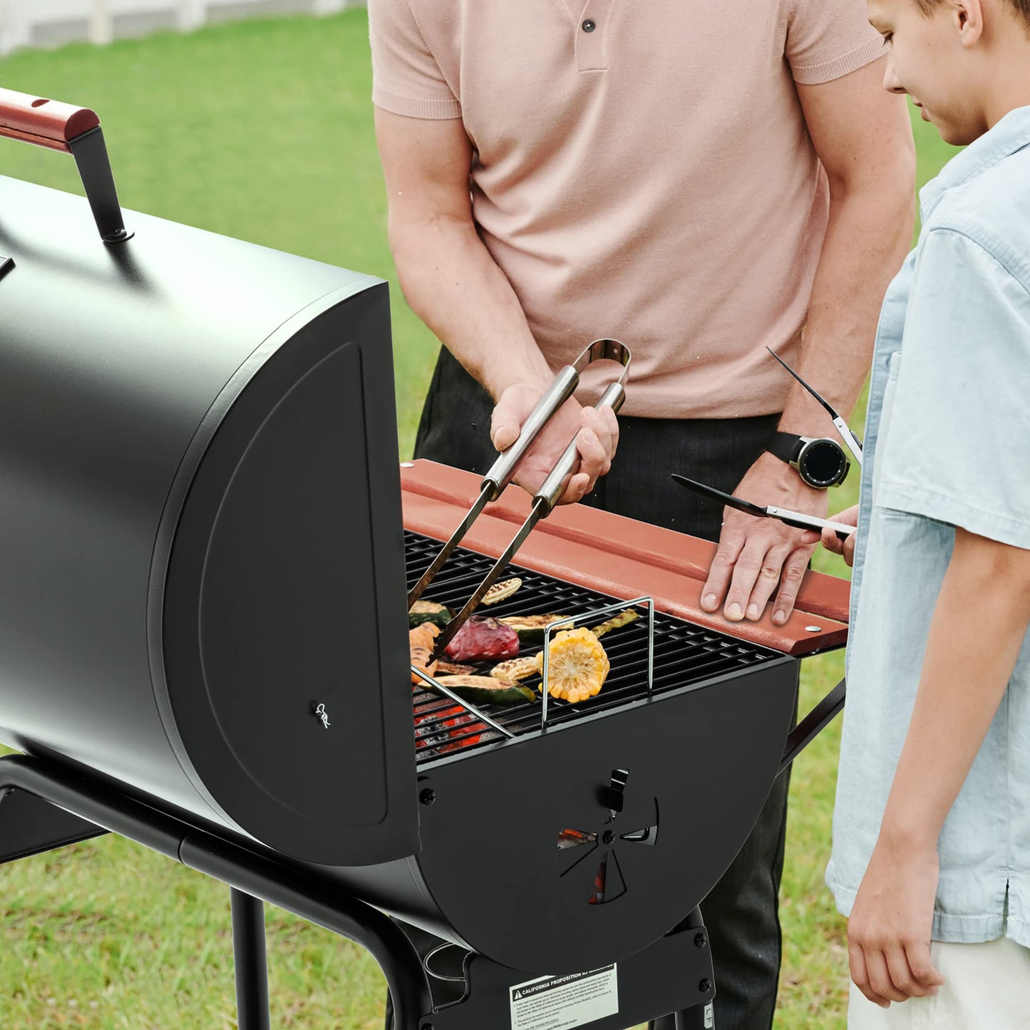 ROYAL GOURMET CC1830V Charcoal Grill with Wood Side Table - 627 sq in
