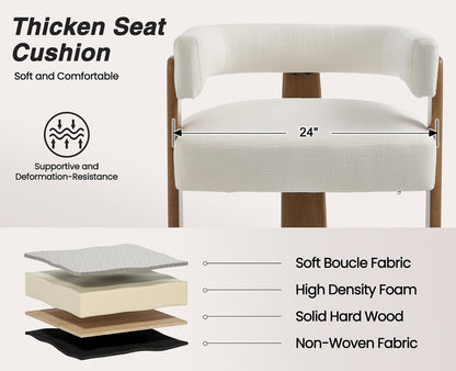 Shunzhi White Barrel Dining Chairs Set of 4 Modern Upholstered Dining Room Chairs with Arms/Open Back Farmhouse Wooden Linen Kitchen Chairs Comfy Accent Side Armchairs for Living Room