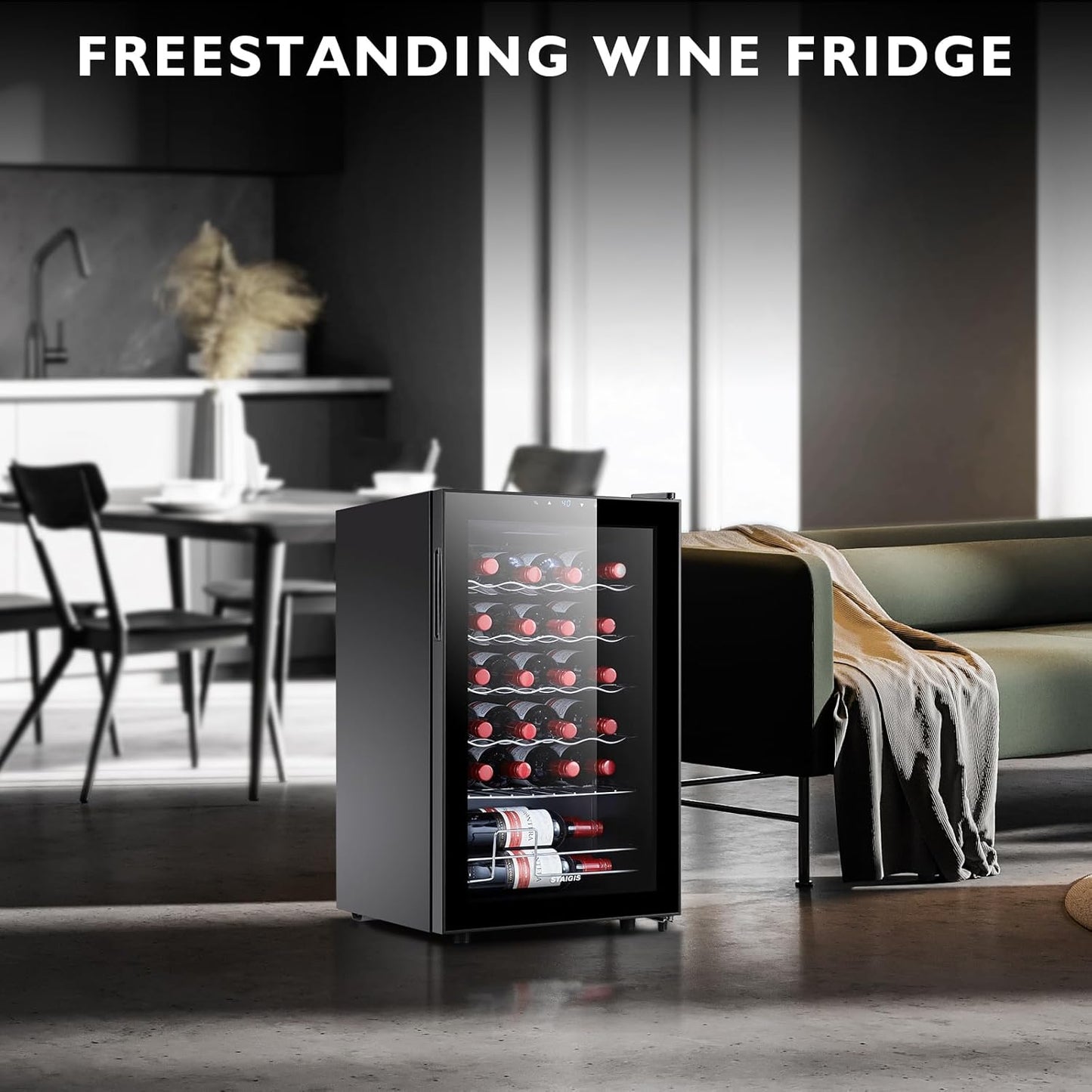 24 Bottle Mini Fridge, Small Freestanding Wine Cooler Refrigerator for Red and White with 40-66F Digital Temperature Control Glass Door