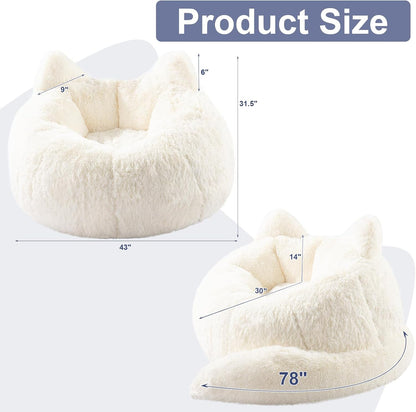 Achicsofar Bean Bag Chair for Adults Teens Giant Faux Fur Bean Bag Chairs with Filler Fluffy Plush Cat Shaped Beanbag Couch Comfy Accent Floor Sofa for Gaming, Reading in Living Room, Bedroom, Dorm