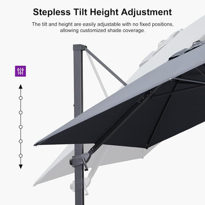 PURPLE LEAF 10' × 10' Patio Cantilever Umbrella Outdoor Square Adjustable Offset Umbrellas with 360-degree Rotation and 8 Heavy Duty Metal Ribs for Garden Deck Pool Gray