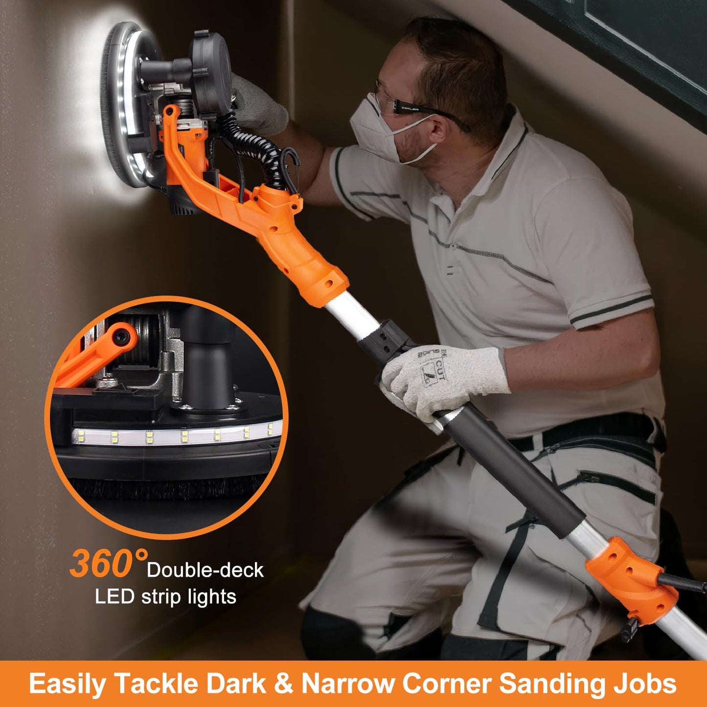 PROTMEX Drywall Sander 1000W with Vacuum & LED Light