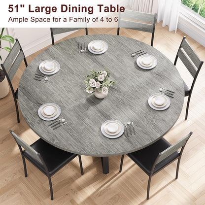 Jocoevol 51" Round Dining Table for 6,Kitchen Dining Room Circle Dinner Pedestal Table,Space Saving Wood Kitchen & Dining Room Furniture (Grey, 51In)
