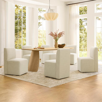 CHITA Dining Chairs with Casters Set of 4, FSC Certified Upholstered Armless Modern Rolling Dining Chairs with Rollers for Bedroom Reading Room Living Room, Linen