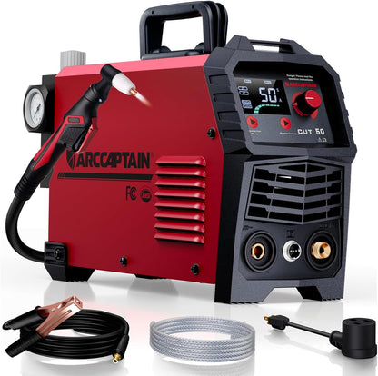 ARCCAPTAIN Plasma Cutter, Large LED Display 50Amps Cutter Machine with 110/220V Dual Voltage DC Inverter IGBT 1/2 Inch Clean Cut Post Flow and 2T/4T, for Beginners DIY