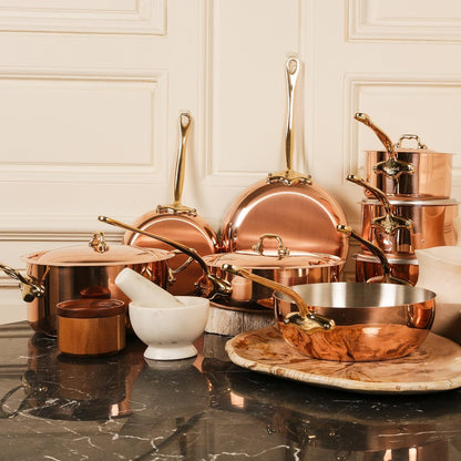 Mauviel M'Heritage 150 B 1.5mm Polished Copper & Tin Inside Bain Marie Double Boiler With Porcelain, Lid & Brass Handles, 1.8-Qt, Made In France