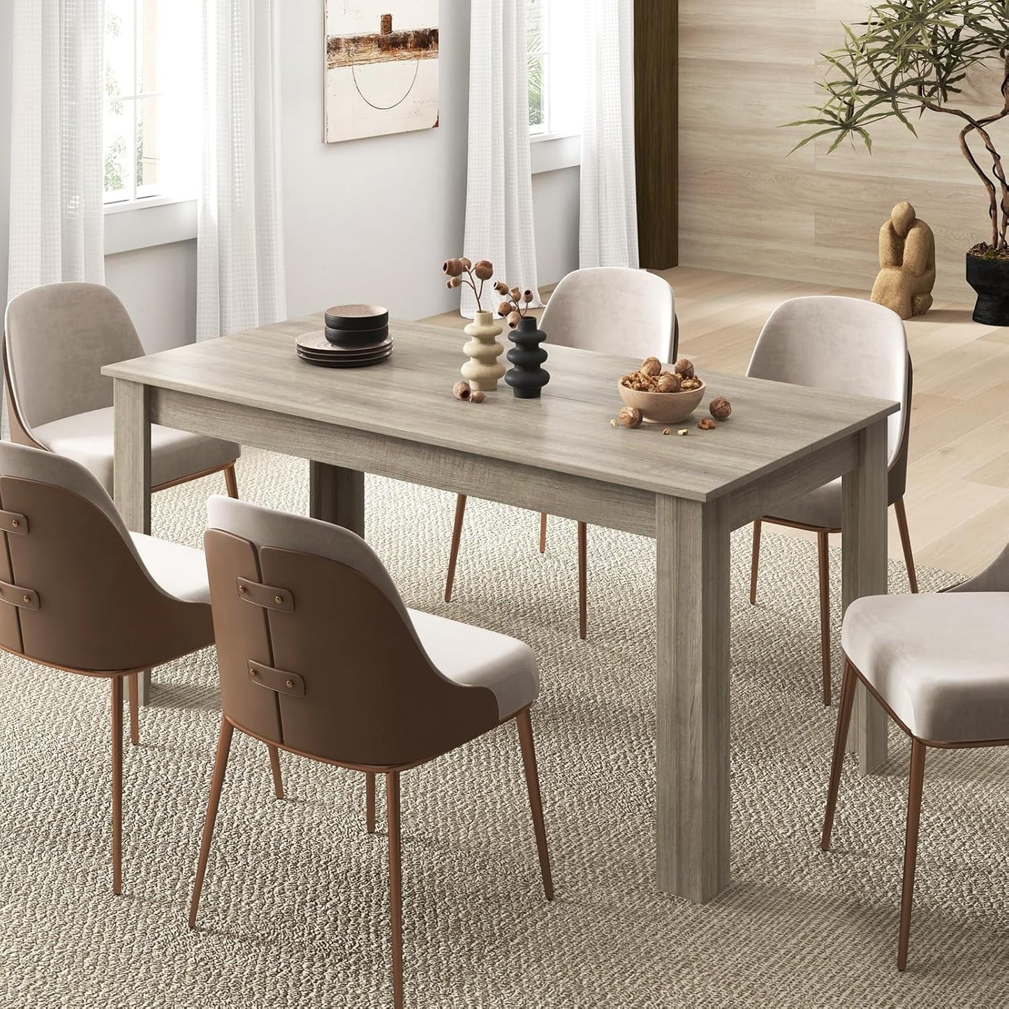 Giantex Large Farmhouse Dining Table - 63" L x 31.5" W x 30" H, 330LBS Capacity, Center Table for Living Room, Home Office, Kitchen, Dinette, Dinner, Oak