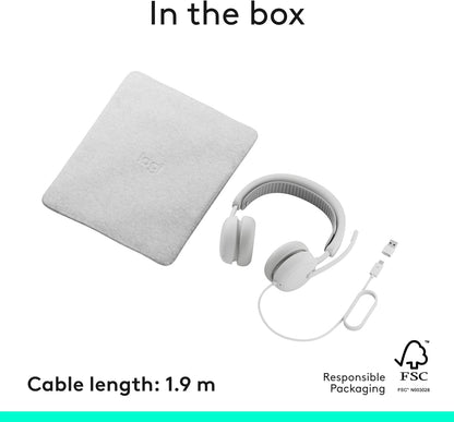 Logitech Zone Wired 2 - Noise-Canceling Headset with Adaptive Hybrid ANC, USB-C with USB-A Adapter - Off-White