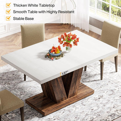 Tribesigns 47-Inch Dining Table for 4, White Kitchen Dinner Table with Heavy Duty Pedestal, Farmhouse Wooden Eating Table for Home, Dining Room, Small Space, White & Brown