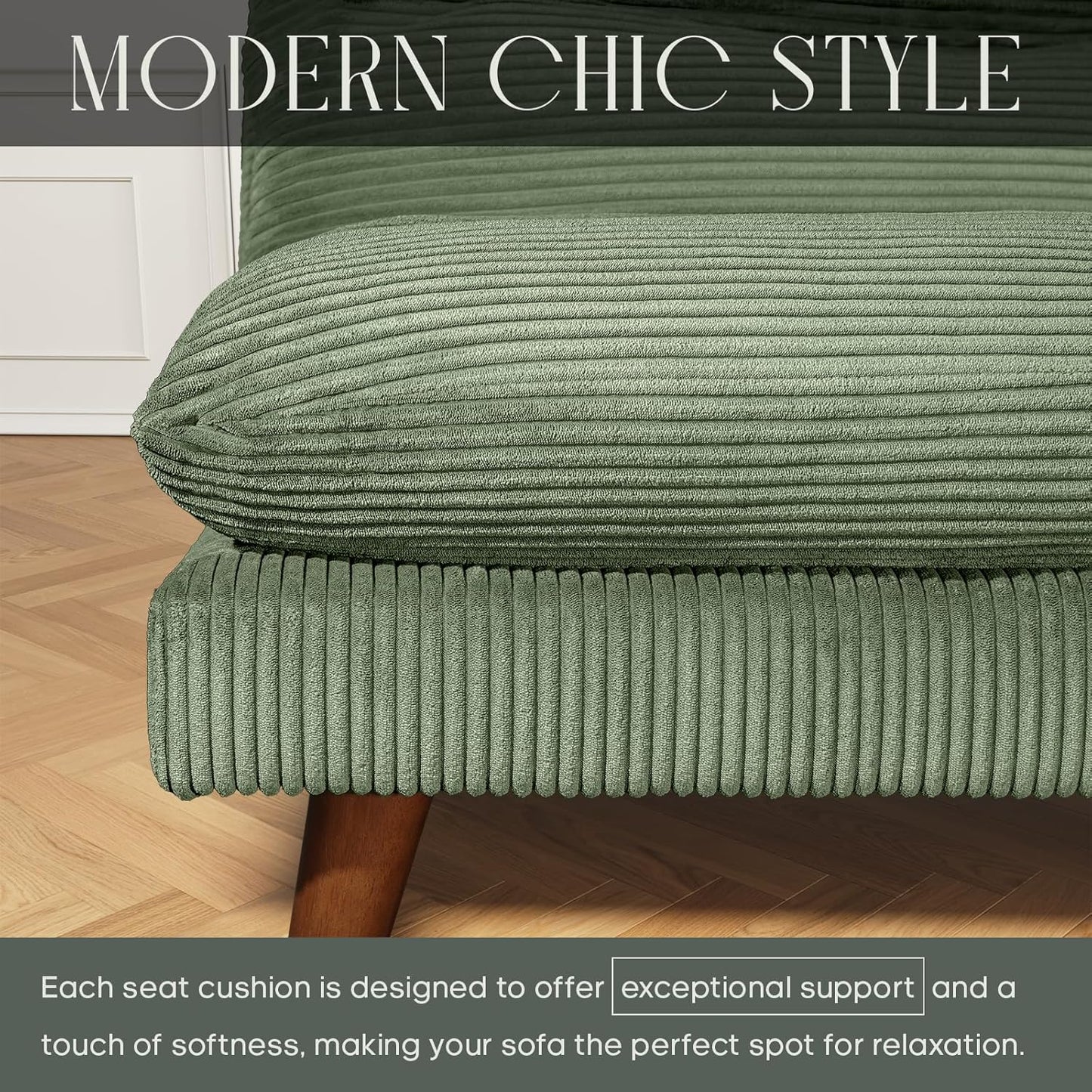DreamDashio Futon Sofa Bed, 69 inch Futon Couch with Adjustable Backrest, Corduroy Convertible Sleeper Sofa Bed, Folding Sleeper Recliner for Apartment, Living Room, Office, Green