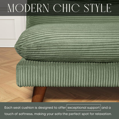 DreamDashio Futon Sofa Bed, 69 inch Futon Couch with Adjustable Backrest, Corduroy Convertible Sleeper Sofa Bed, Folding Sleeper Recliner for Apartment, Living Room, Office, Green