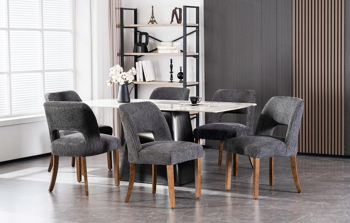 VKNOW Wooden Dining Chairs Set of 6, Modern Fabric Upholstered Dining Room Chair Kitchen Chairs, Farmhouse Dinner Chair for Kitchen Dining Room, Charcoal