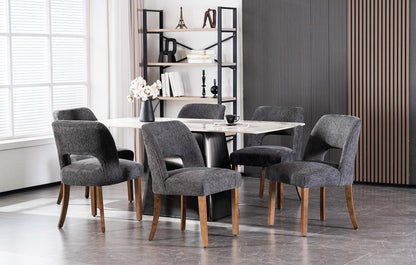 VKNOW Wooden Dining Chairs Set of 6, Modern Fabric Upholstered Dining Room Chair Kitchen Chairs, Farmhouse Dinner Chair for Kitchen Dining Room, Charcoal