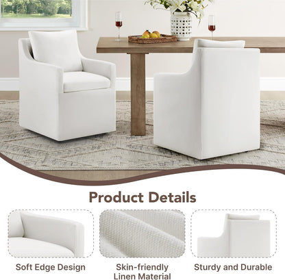 KISLOT Upholstered Dining Chairs Set of 4, Modern Dining Room Chairs with Casters & Washable Cover, Rolling Accent Chair with Hidden Storage for Kitchen, Farmhouse, Living Room, White, 4 Box