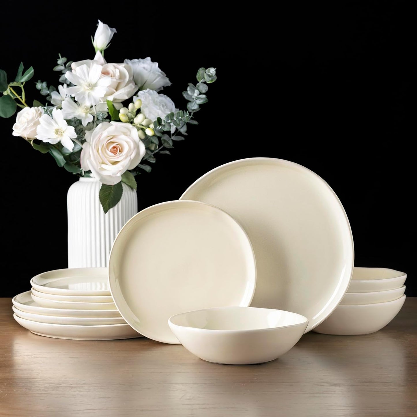 AmorArc Ceramic Dinnerware Sets,Handmade Reactive Glaze Stoneware Plates and Bowls Sets,Highly Scratch Resistant | Dishwasher & Microwave Safe Dishes Set,Service for 4 (12pc)