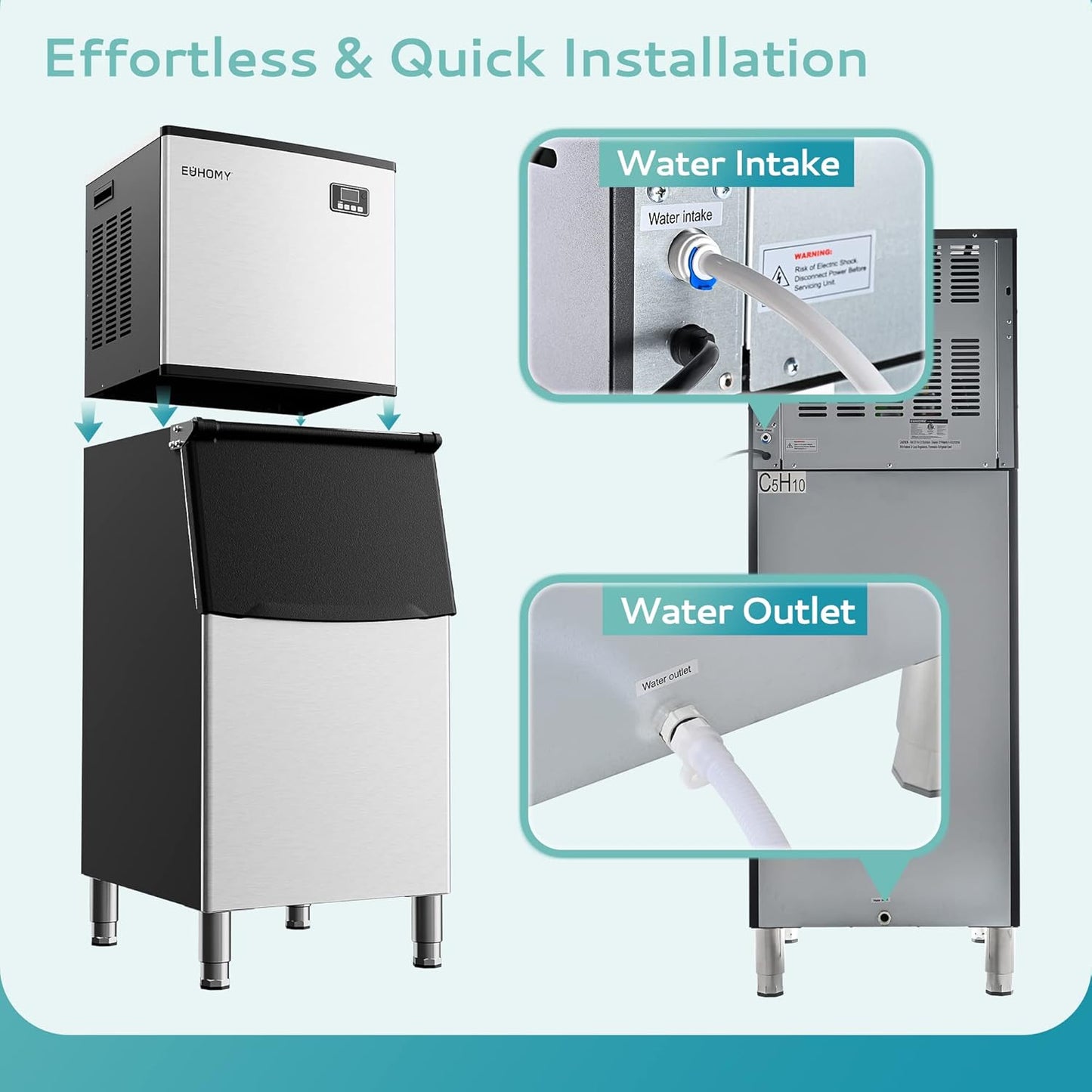 EUHOMY Commercial Ice Maker Machine 400Lbs/24H,ETL Approval, Industrial Ice Machine, 250Lbs Storage, Ice Ready in 11-20min, Stainless Steel Ice Maker for Bar/Cafe/Restaurant/Business
