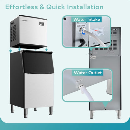 EUHOMY Commercial Ice Maker Machine 400Lbs/24H,ETL Approval, Industrial Ice Machine, 250Lbs Storage, Ice Ready in 11-20min, Stainless Steel Ice Maker for Bar/Cafe/Restaurant/Business