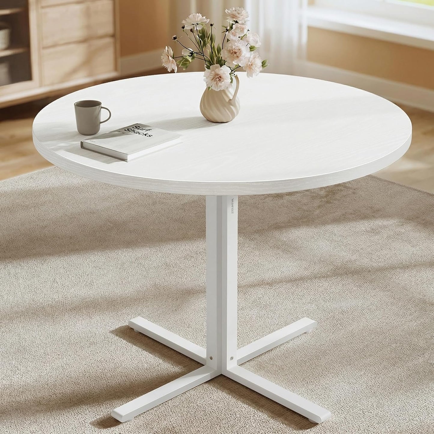 VASAGLE Dining Table, Small Round Kitchen Table for 4 People, 31.5 x 29.4 Inches, for Dining Room, Living Room, Farmhouse, Water-Resistant, Snow White UKDT082W01V1