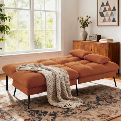 COMHOMA Convertible Sofa Bed,68″Fabric Couch with Adjustable Backrest,Loveseat Recliner Sleeper Living Room Furniture futon Set,Orange