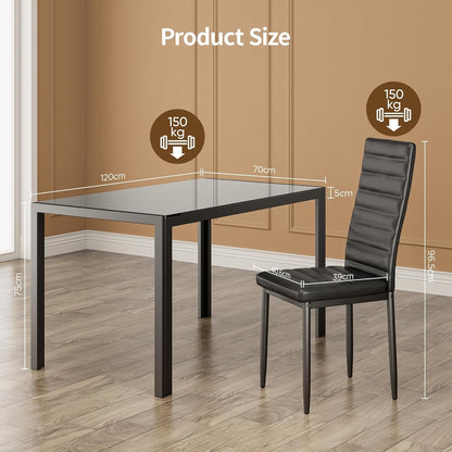 Bealife Kitchen Dining Table Set for 4, Tempered Glass 5 Piece Table and Chairs Set Modern for Home, Kitchen, Living Room, Dining Room (Black)