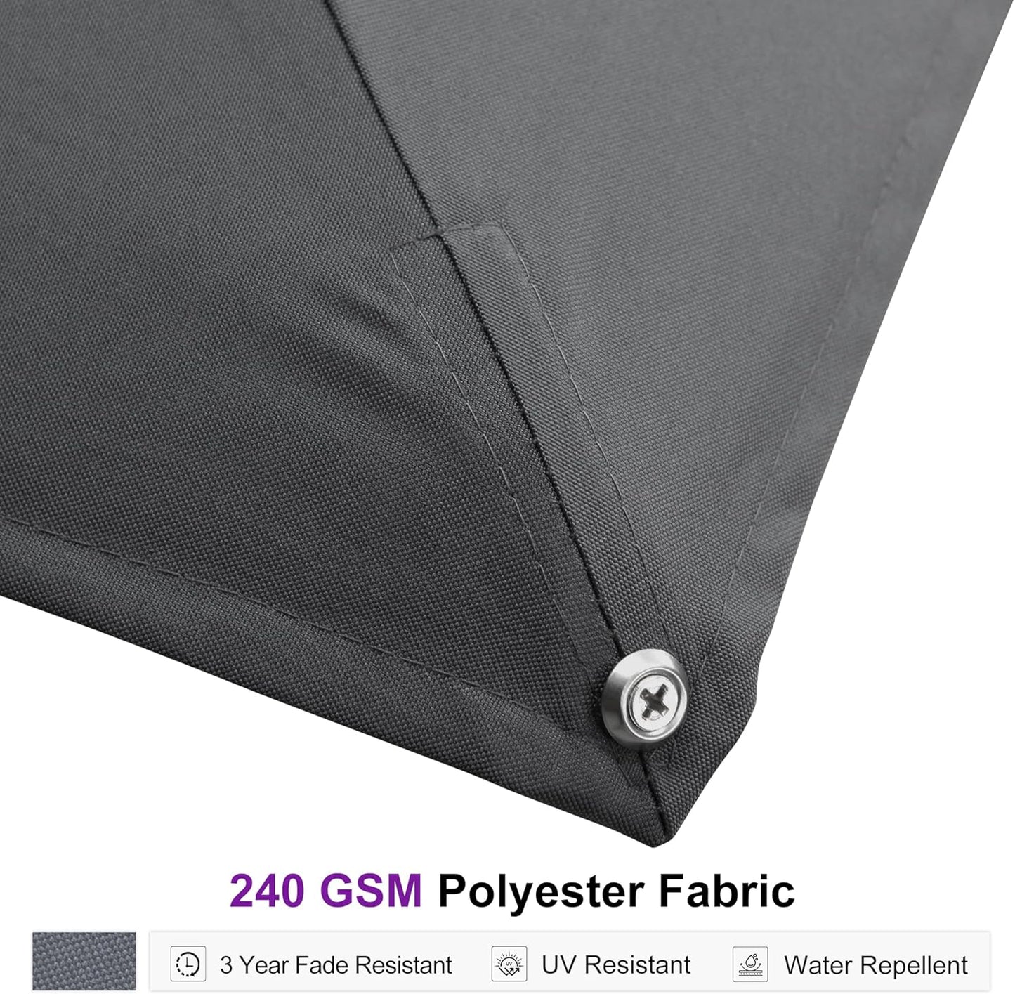 PURPLE LEAF 10 FT Square Patio Umbrella Large Outdoor Aluminum Offset Umbrella with 360-degree Rotation Cantilever Umbrella for Garden Deck Backyard Pool, Grey