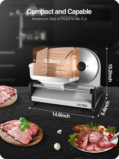 OSTBA Electric Meat Slicer with Stainless Steel Blade and Safety Lock
