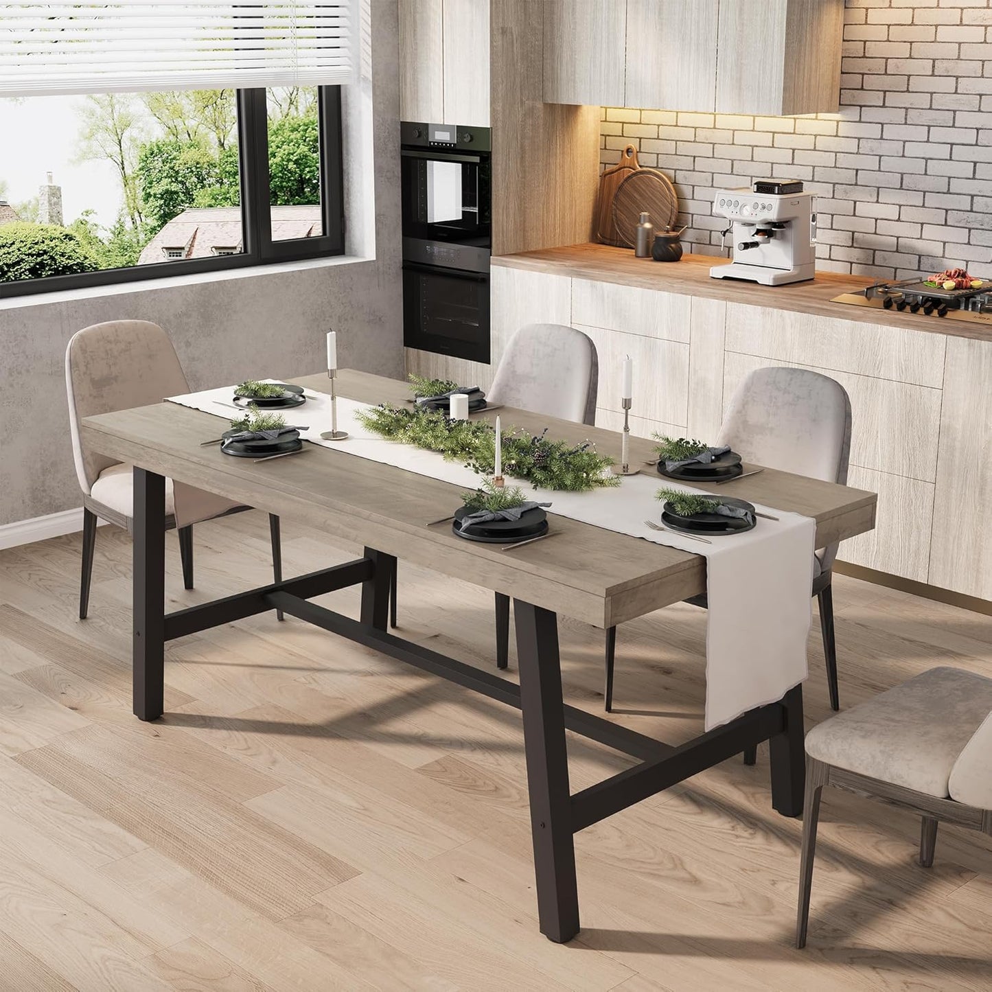 GarveeHome Industrial Dining Table for 4-6 People, 63 in Long Wooden Kitchen Table with Sturdy Metal Frame & Grey Finish - Seats 4 Rectangular Counter for Dinner, Kitchen, Dining Room - Grey