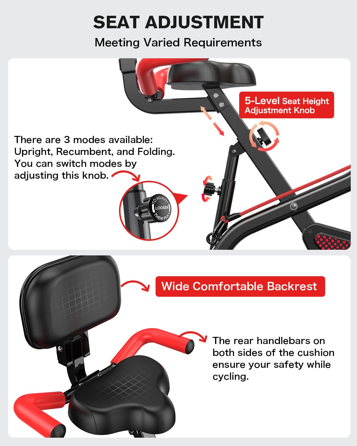 POOBOO Folding Exercise Bike - 8-Level Resistance, 300LB Capacity