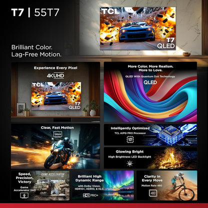 TCL 55 Inch Class T7 Series | 4K QLED HDR | 55T7, 2025 Model | 120HZ Refresh Rate High Brightness Smart Google TV Dolby Atmos Audio | Voice Remote Alexa Gaming Streaming Television