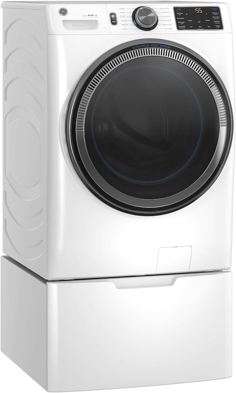 GE 5.0 cu.ft. Smart Front Load Washer in White with Steam, UltraFresh Vent System, and Microban Technology
