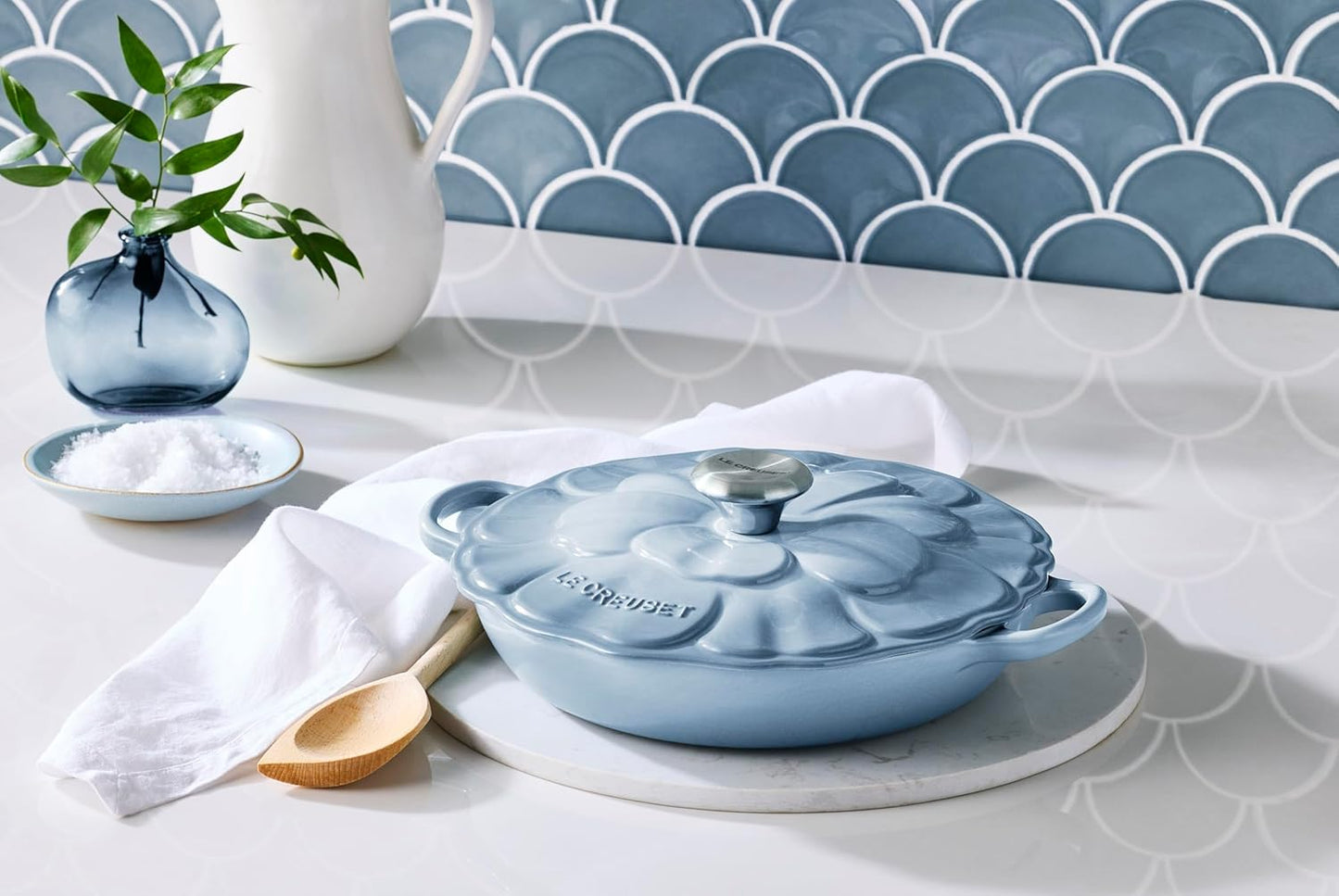 Le Creuset Enameled Cast Iron Signature Petal Braiser, 2.25 qt., Coastal Blue w/Stainless Steel Knob